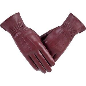 NWT Leather Gloves Touchscreen Cashmere Lined Red Women